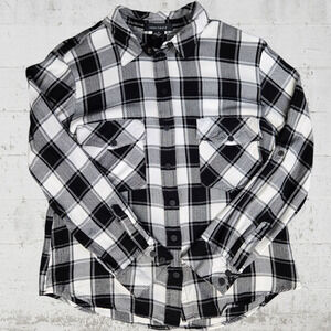 Sanctuary Black White Plaid Snap Button Boyfriend Fit Flannel Top Size Medium